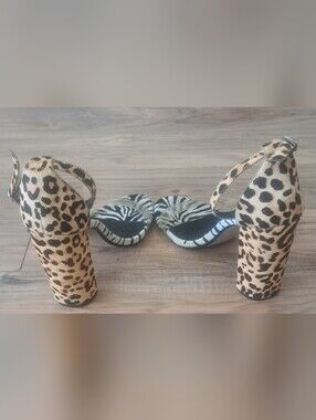 STEVE MADDEN Mixed Animal Print Block Heel Sandals - Women Size 9.5